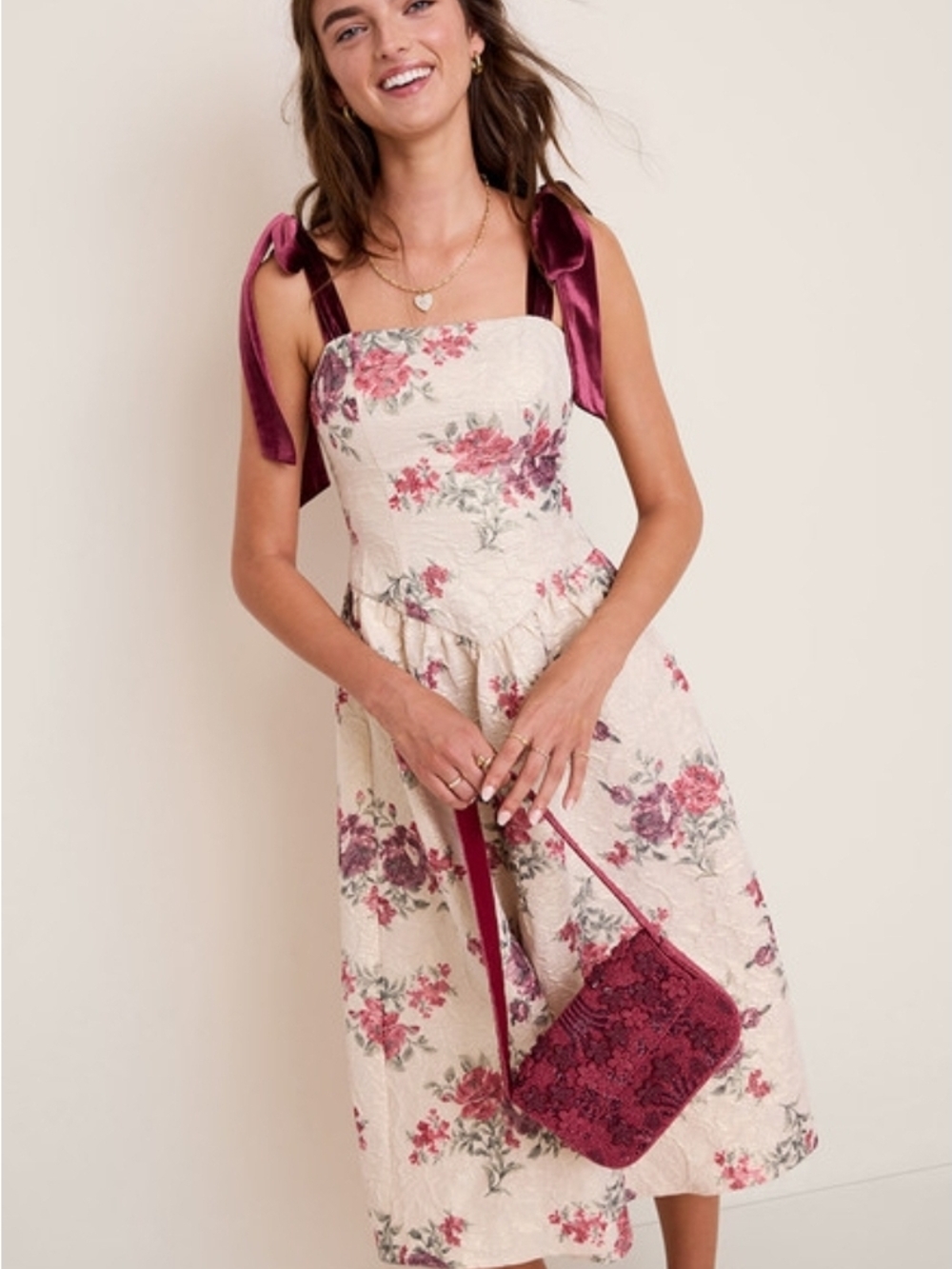 Francesca's Jamie Floral Velvet Strap Dress